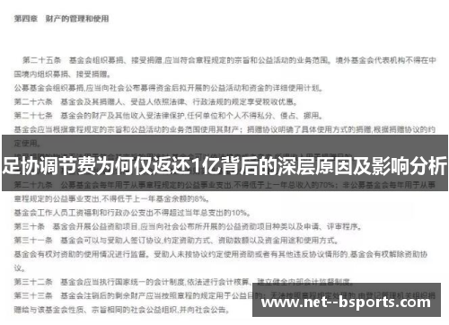 足协调节费为何仅返还1亿背后的深层原因及影响分析